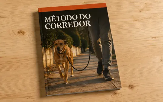 Mockup do guia impresso Método do Corredor sobre uma mesa de madeira clara